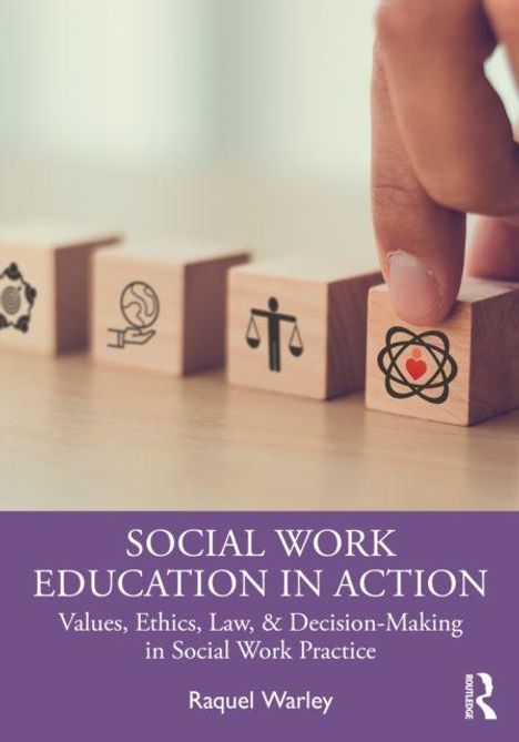 "Social Work Education in Action" zeigt Würfel mit Symbolen für Gleichgewicht, Wissen und Herz, gehalten von einer Hand.