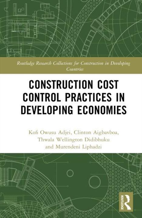 Der Titel lautet "Construction Cost Control Practices in Developing Economies". Der Hintergrund zeigt technische Zeichnungen.