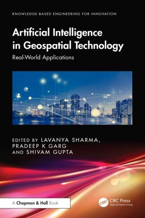 Titel: "Artificial Intelligence in Geospatial Technology". Skyline mit digitalen Verbindungspunkten.
