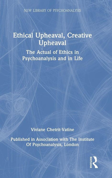 Buchtitel: "Ethical Upheaval, Creative Upheaval". Autor: Viviane Chetrit-Vatine. Blauer Hintergrund mit abstraktem Muster.