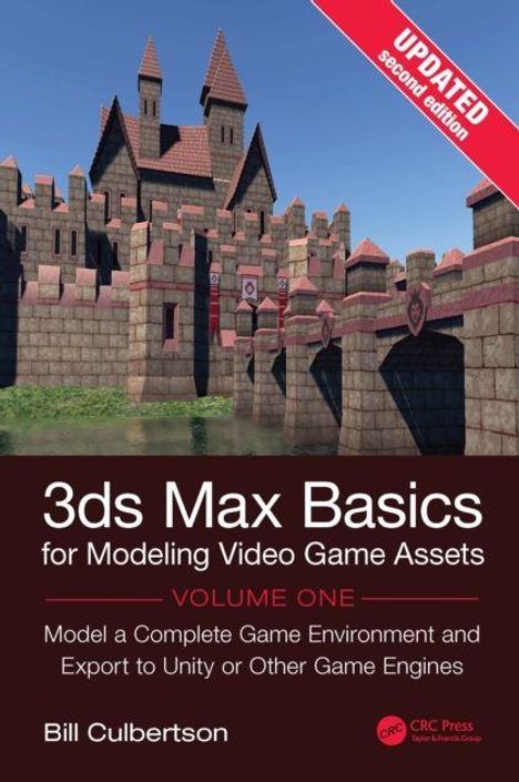 Text: "3ds Max Basics", "Updated second edition", "Model a Complete Game Environment". Illustration einer Burg.