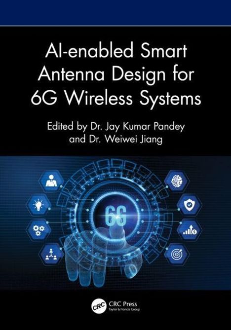 Buchtitel: "AI-enabled Smart Antenna Design for 6G Wireless Systems". Illustrationssymbole um ein zentrales 6G-Logo.