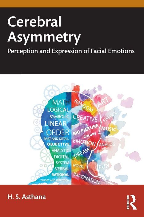 Titel: Cerebral Asymmetry. Untertitel: Perception and Expression of Facial Emotions. Bunte Illustration von Gehirnasymmetrie.