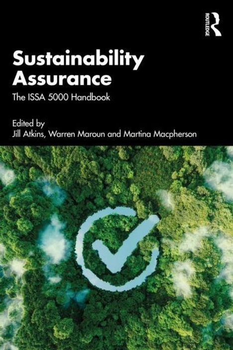 „Sustainability Assurance: The ISSA 5000 Handbook“ oben. Darunter ein Wald mit einem großen grünen Häkchen.