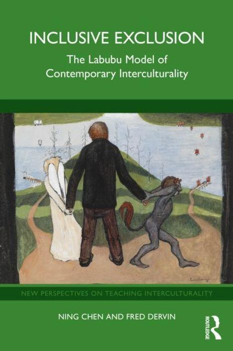 Titel: "Inclusive Exclusion: The Labubu Model of Contemporary Interculturality." Untertitel: "New Perspectives on Teaching Interculturality." Illustration: Drei Figuren auf einem Weg, die Landschaft und Menschen im Hintergrund.