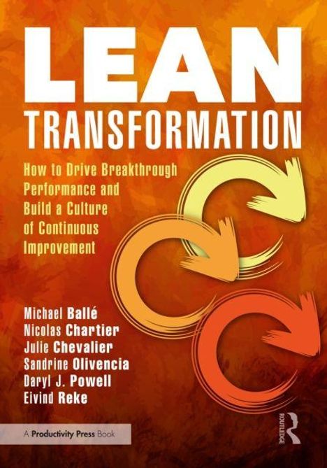 "Lean Transformation: How to Drive Breakthrough Performance..." Autoren: Michael Ballé, Nicolas Chartier und andere. Drei farbige Pfeile.