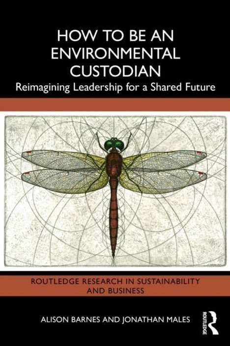 "How to be an Environmental Custodian", Libelle mit filigranen Flügeln auf geometrischem Hintergrund.
