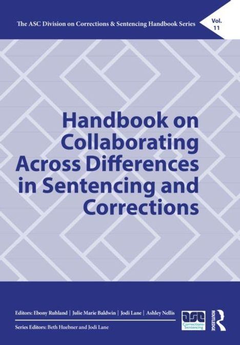 „Handbook on Collaborating Across Differences in Sentencing and Corrections“. Blau-weißes Muster, seriöser Stil.