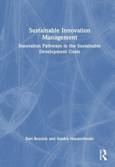 Titel: "Sustainable Innovation Management". Autoren: Bart Bossink und Sandra Hasanefendic. Abstrakte blaue Hintergrundgrafik.