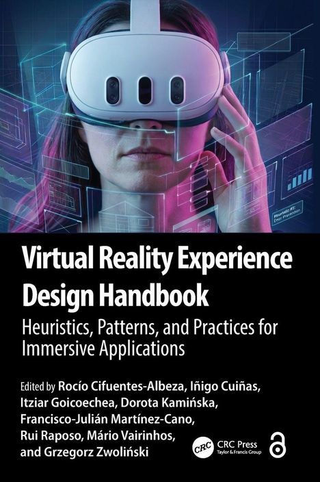 „Virtual Reality Experience Design Handbook: Practical Guidance, Frameworks and Ready-to-Use Materials.“ Eine Person trägt ein VR-Headset.