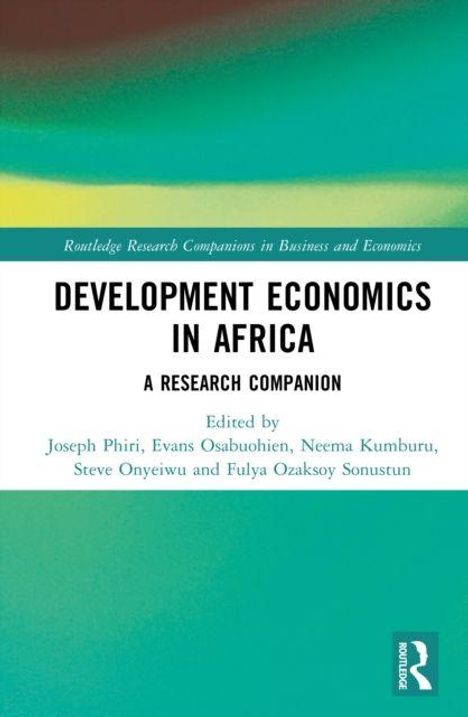 "Development Economics in Africa: A Research Companion." Herausgeber: Joseph Phiri et al. Grüntöne, Routledge-Logo.