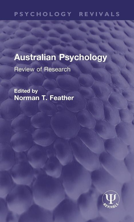 „Australian Psychology: Review of Research, Edited by Norman T. Feather“. Lila Hintergrund mit abstrakter Textur.