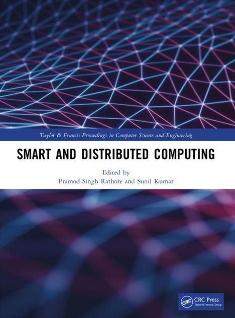 Text: "SMART AND DISTRIBUTED COMPUTING" oben in Großbuchstaben. Abstraktes Netzwerk aus leuchtenden Linien im Hintergrund.