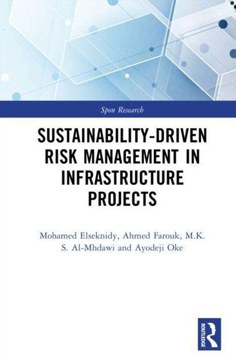 Text "Sustainability-Driven Risk Management in Infrastructure Projects" von Mohamed Elshkidy und anderen, blaues Logo rechts.