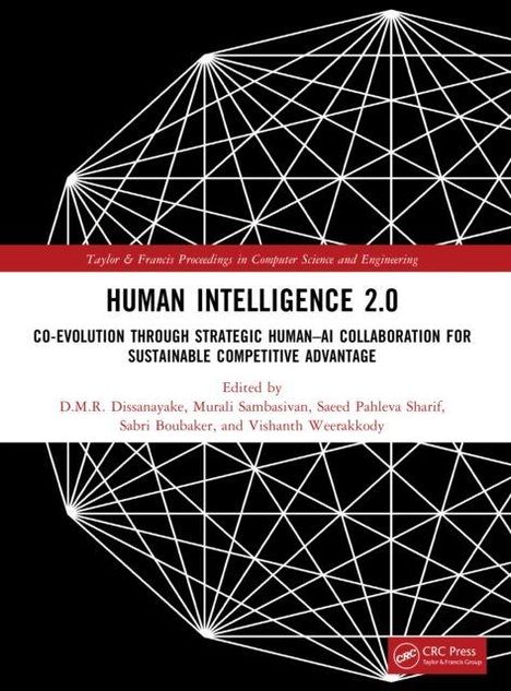 Buchtitel: Human Intelligence 2.0. Roter und weißer Hintergrund mit schwarzem Gittermuster und CRC-Press-Logo.