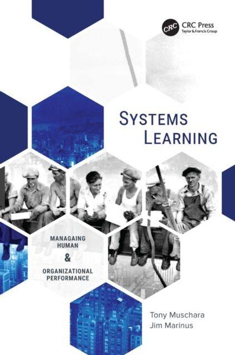 Text: "Systems Learning", "Managing Human & Organizational Performance", "Tony Muschara, Jim Marinus".  
Sechseck-Muster mit Arbeitern.
