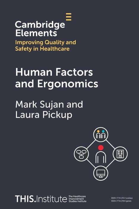 Buchcover: Titel "Human Factors and Ergonomics", Autoren Mark Sujan und Laura Pickup. Illustration mit Symbolen darunter.