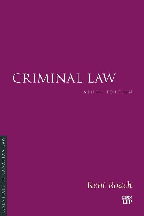 "CRIMINAL LAW" und "NINTH EDITION" zentral, "Kent Roach" unten rechts, mit lila Hintergrund.