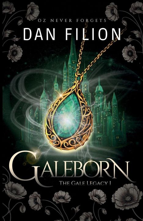 "Galeborn: The Gale Legacy I" von Dan Filion. Grün leuchtender Anhänger vor einer smaragdgrünen, zauberhaften Stadt.