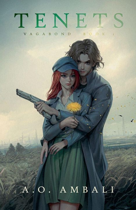 "Tenets Vagabond Book 1" und "A.O. Ambali". Illustration mit Mann und Frau, sie hält eine Blume, er umarmt sie von hinten.