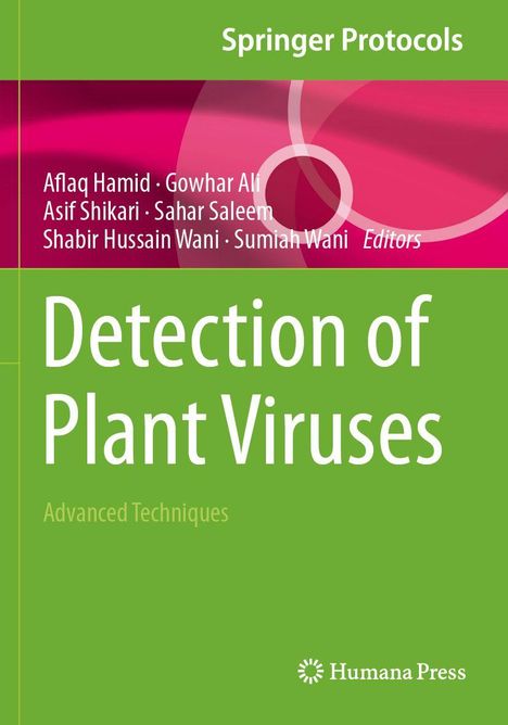 „Detection of Plant Viruses: Advanced Techniques“, grüne Titelseite mit abstraktem Design und Herausgebernamen.