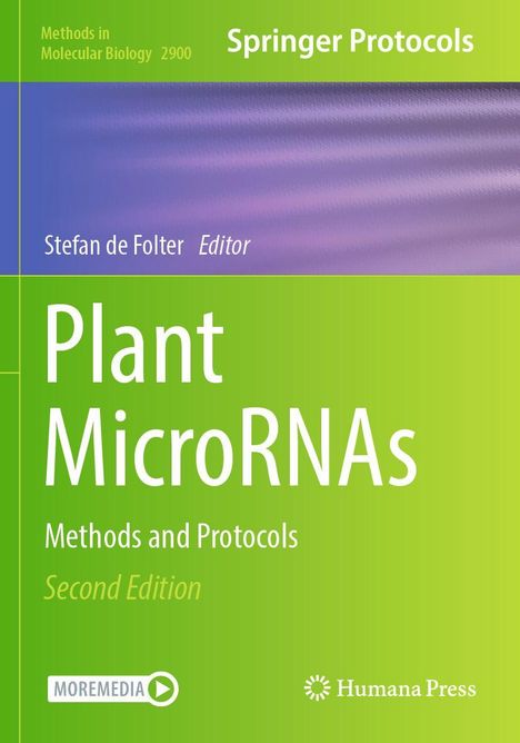 "Plant MicroRNAs: Methods and Protocols, Second Edition" von Stefan de Folter. Modernes Cover in Grün und Lila.