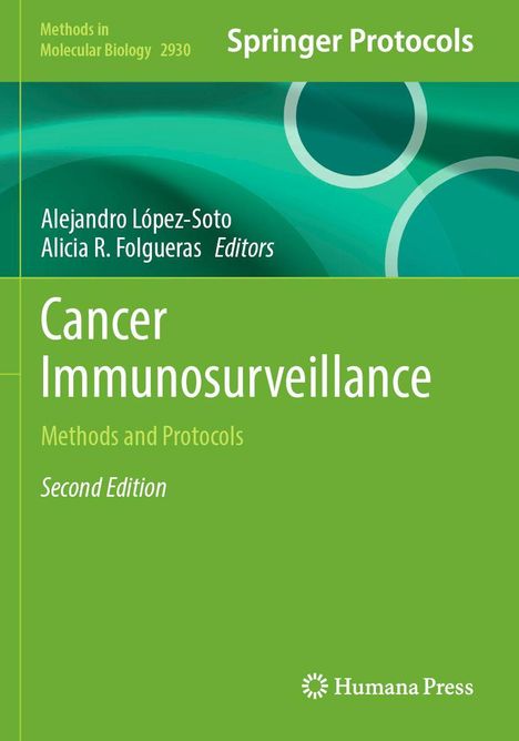 „Cancer Immunosurveillance“ steht groß in der Mitte, buntes, grünes, wissenschaftliches Buchcover.