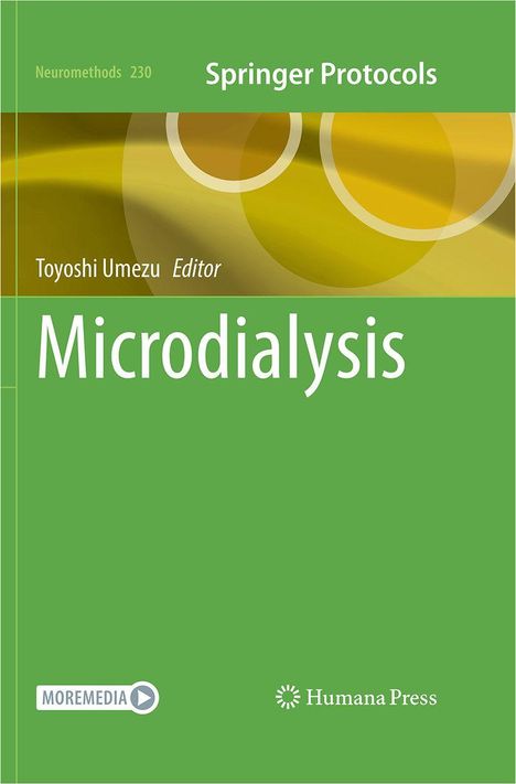 "Neuromethods 230", "Springer Protocols", "Toyoshi Umezu Editor", "Microdialysis", grüne Buchabdeckung mit Farbverlaufsmuster.