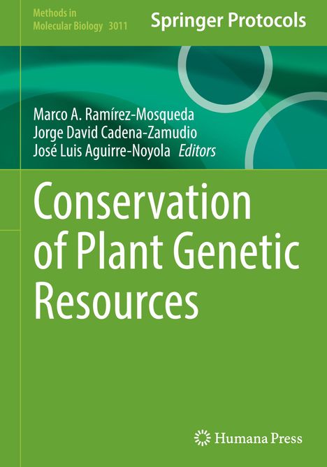 „Conservation of Plant Genetic Resources“, Herausgeber: Marco A. Ramírez-Mosqueda, Jorge D. Cadena-Zamudio, José L. Aguirre-Noyola. Grünes Cover.