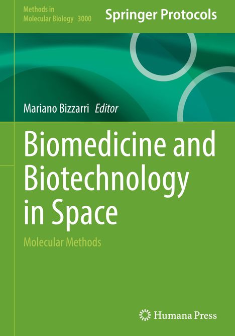 Springer Protocols, Biomedicine and Biotechnology in Space. Grüner Hintergrund mit abstrakten Kreisen.