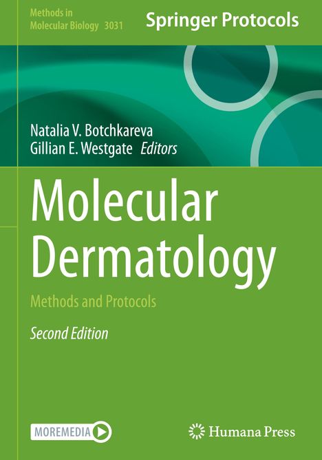 Grünes Cover mit Titel „Molecular Dermatology: Methods and Protocols“. Herausgeber: Natalia V. Botchkareva, Gillian E. Westgate.