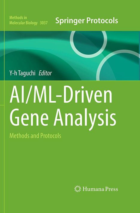 "AI/ML-Driven Gene Analysis" von Y-h Taguchi, Methods and Protocols. Grünes Cover mit Springer und Humana Press Logos.