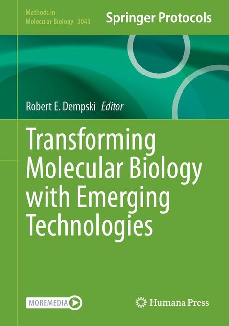 Oben steht "Springer Protocols". Darunter: "Transforming Molecular Biology with Emerging Technologies". Grün mit Symbolen.