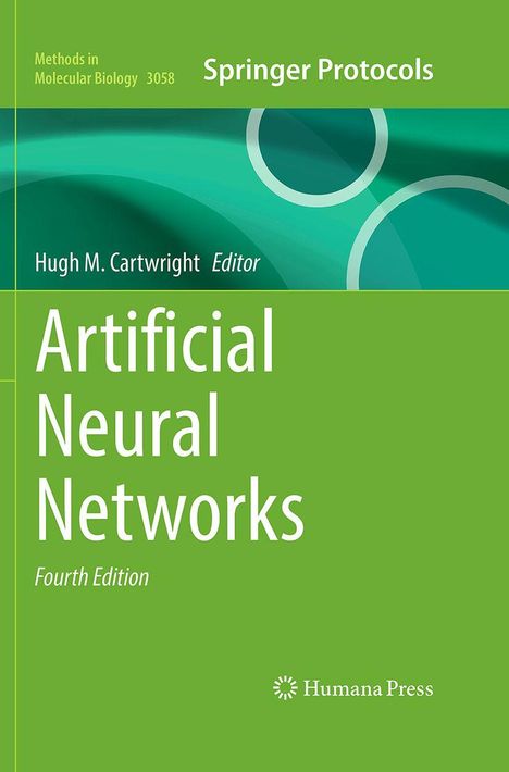 Text: Artificial Neural Networks, Fourth Edition. Grüner Hintergrund mit abstraktem Design oben.
