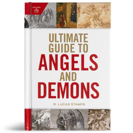 Text: "Ultimate Guide to Angels and Demons" von R. Lucas Stamps. Darstellung von Engeln und Szenen im Hintergrund.