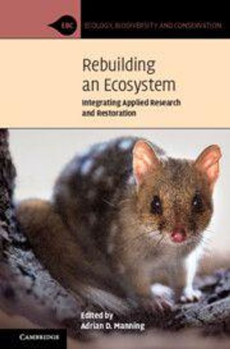 "Rebuilding an Ecosystem: Integrating Applied Research and Restoration" steht über einem Foto eines kleinen Beuteltieres.