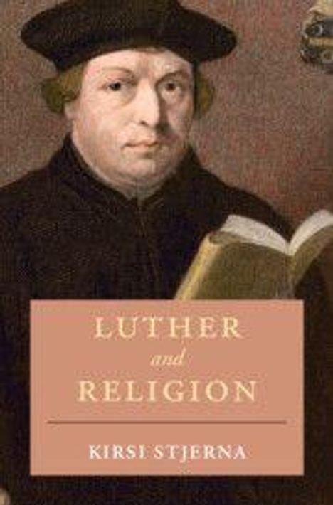 „Luther and Religion“, Kirsi Stjerna. Illustration eines Mannes in religiöser Kleidung mit Buch.