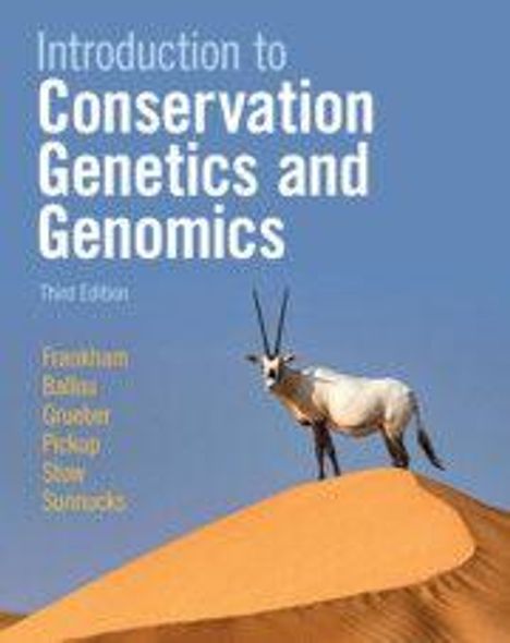 Text: "Introduction to Conservation Genetics and Genomics, Third Edition." Illustration einer Antilope auf einer Sanddüne.
