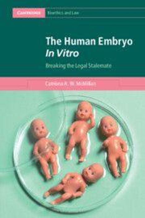 Aufschrift: "The Human Embryo In Vitro: Breaking the Legal Stalemate" von Catharina A. J. M. Halkes. Illustration: Fünf Puppen in einer Petrischale.