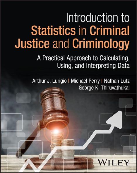 Titel: "Introduction to Statistics in Criminal Justice and Criminology". Abgebildet ist ein Richterhammer und Münzen.