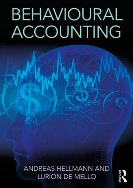 Text: "Behavioural Accounting" von Andreas Hellmann und Lurion de Mello. Illustration eines Kopfes mit Wellenlinien und Dollarzeichen.