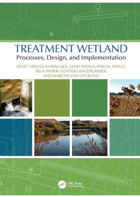 Oben steht "TREATMENT WETLAND". Darunter eine Landschaftsfotografie mit Wasser und Pflanzen.