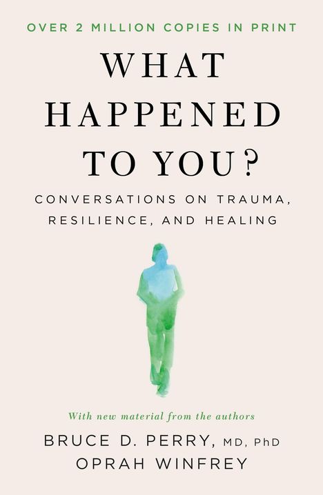 TEXT: "WHAT HAPPENED TO YOU?" Illustration: Aquarell eines grünen Menschen. Autoren: Bruce D. Perry, Oprah Winfrey.