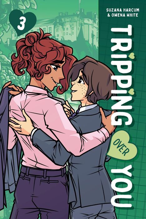 "Tripping Over You" von Suzana Harcum & Owena White. Zwei stilisierte Personen tanzen miteinander, Hintergrund ist grün.