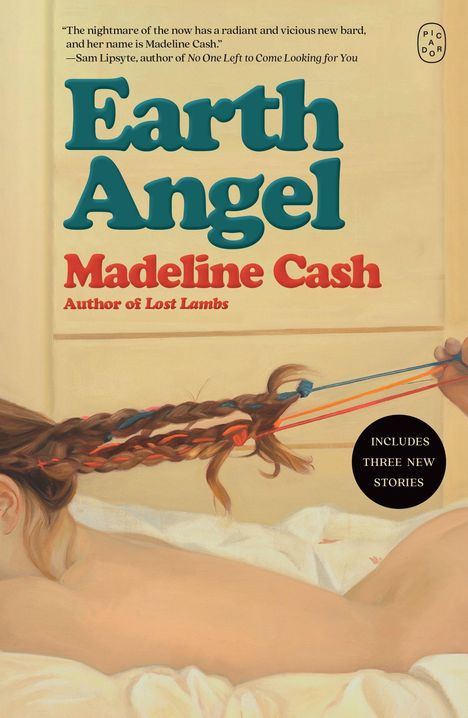 "Earth Angel" von Madeline Cash. Illustration: Liegende Person mit geflochtenem Haar, das von Händen gezogen wird.