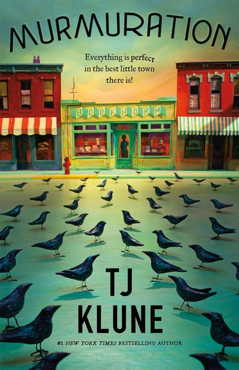 "MURMURATION. Everything is perfect in the best little town there is! Buchhandlung 'Bookworm', viele schwarze Vögel."