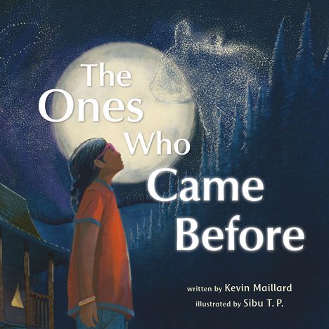 "The Ones Who Came Before". Kind in rotem Shirt schaut in den Himmel, große Vollmondszene im Hintergrund.