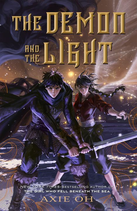"The Demon and the Light" in goldener Schrift. Zwei Personen in dynamischer Pose mit Schwertern vor einem magischen Hintergrund.