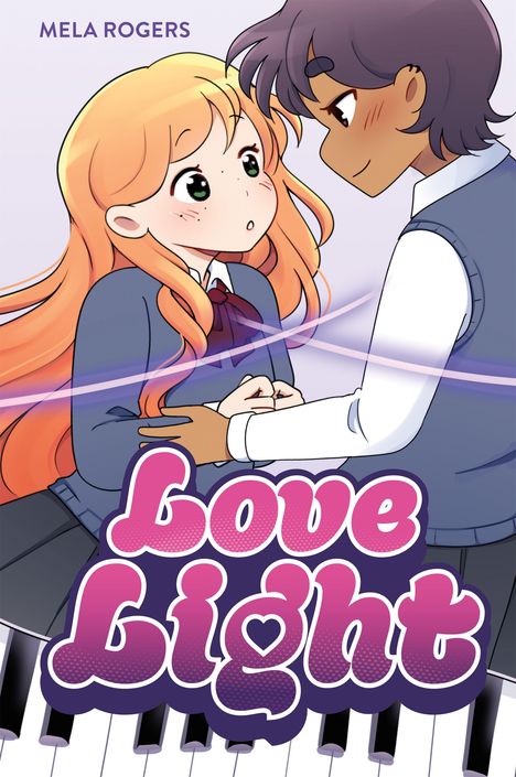Titel: "Love Light". Zwei jugendliche Personen halten Hände, umgeben von freundlichen Pastelltönen.