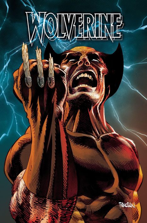 "Wolverine" steht oben. Illustration zeigt eine Figur mit ausgestreckten Krallen und geöffnetem Mund, umgeben von Blitzen.